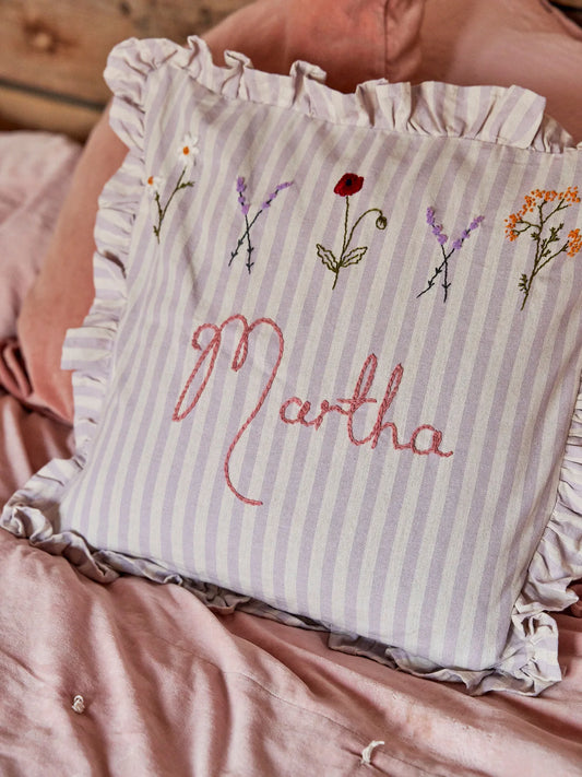 Lilac Stripe Hand Embroidered Pillow