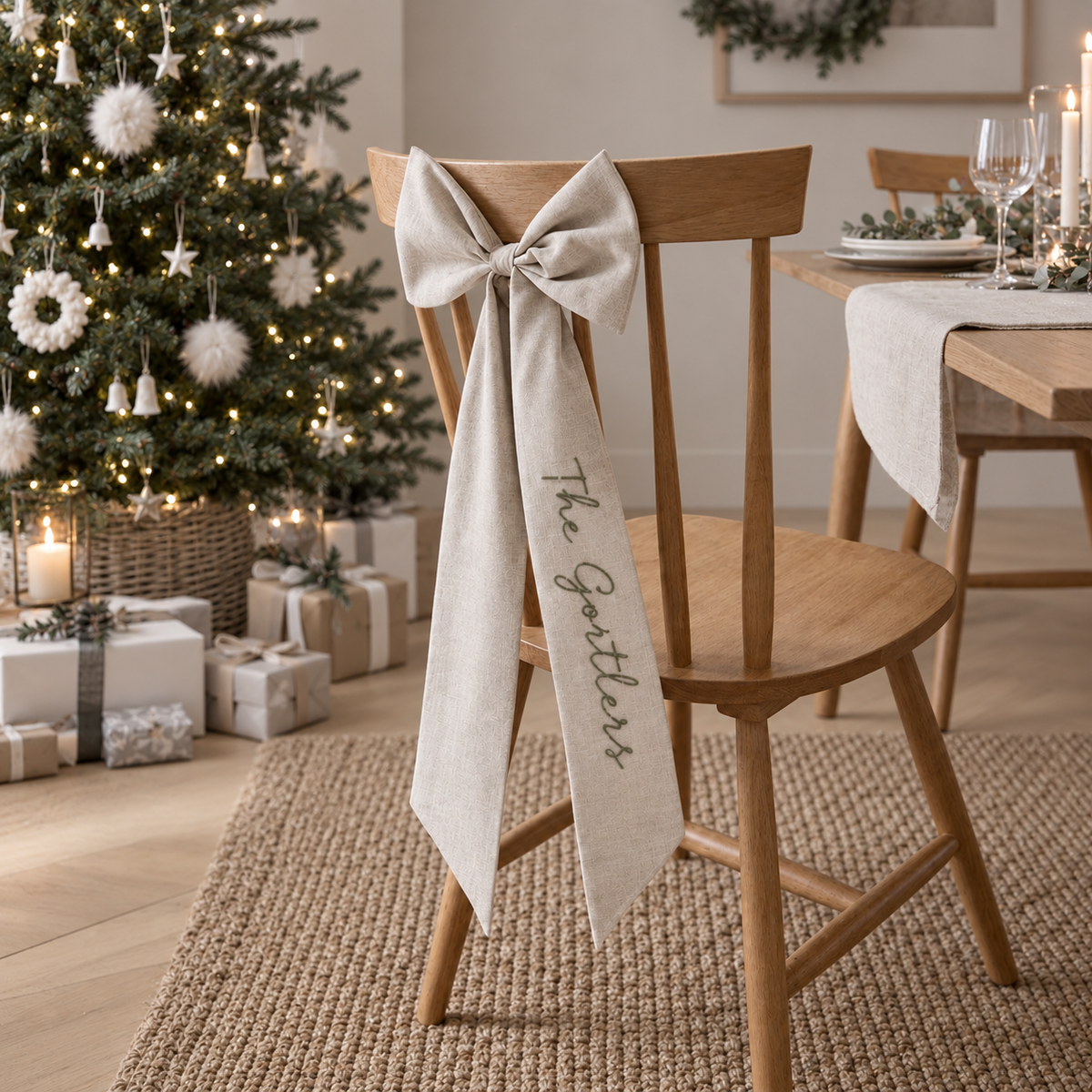 Personalised Linen Christmas Bow