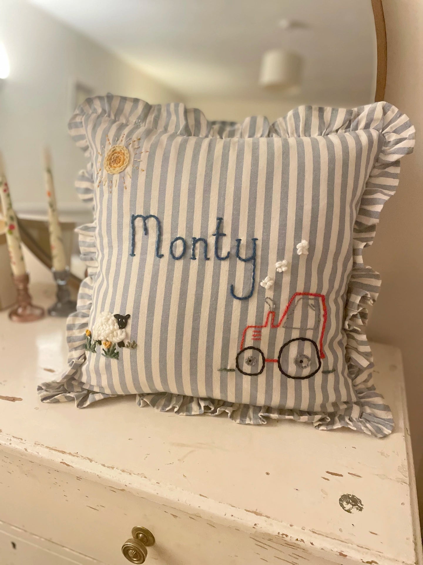 Farmyard Theme Hand Embroidered Cushion