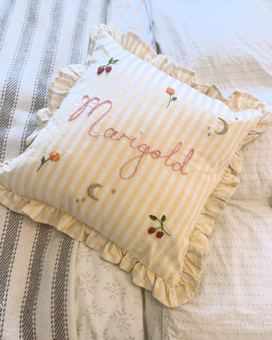 Lemon Stripe Hand Embroidered Pillow