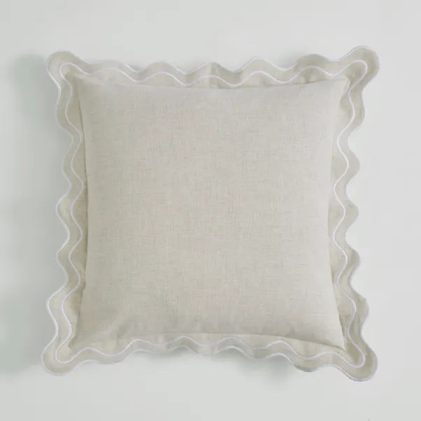Bespoke Hand Embroidered Teal Trim Scalloped Edge Pillow