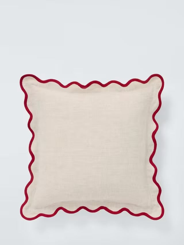 Bespoke Hand Embroidered Teal Trim Scalloped Edge Pillow