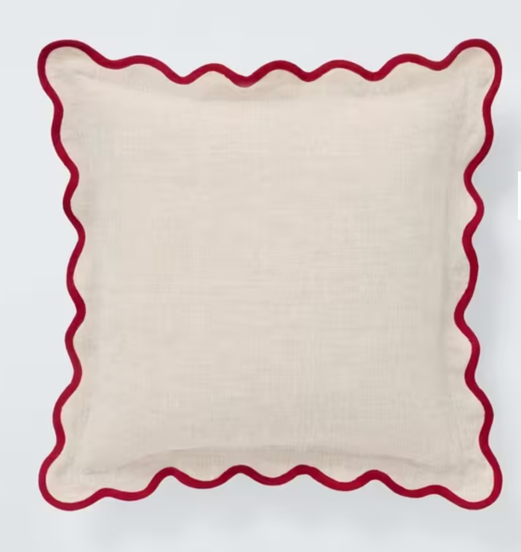 Cream Scallop Trim Bespoke Hand Embroidered Pillow