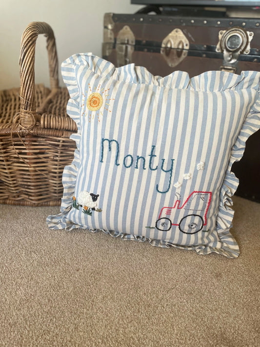 Farmyard Theme Hand Embroidered Cushion