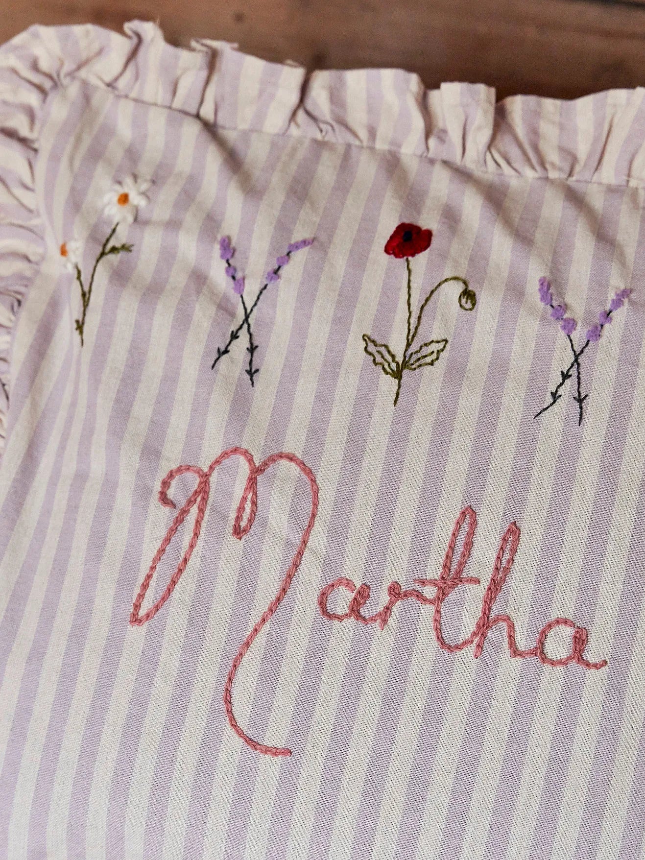 Lilac Stripe Hand Embroidered Pillow