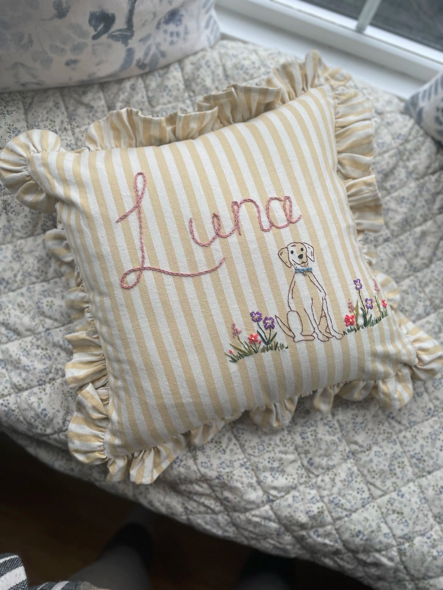 Pet Portrait Hand Embroidered Cushion