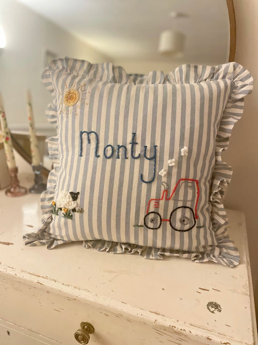 Farmyard Theme Hand Embroidered Cushion