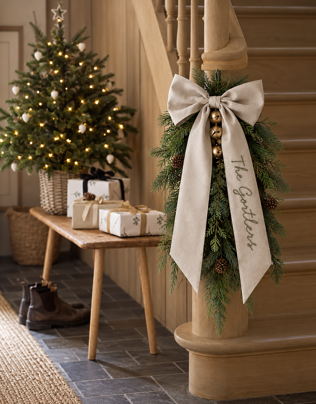 Personalised Linen Christmas Bow