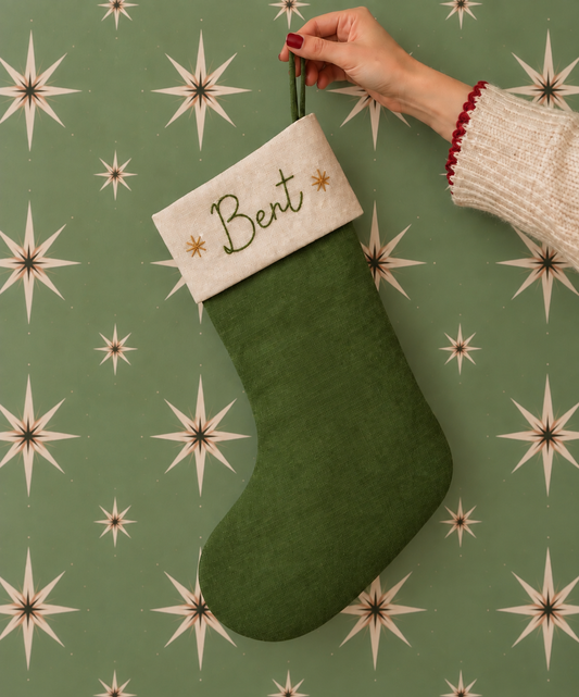 Personalised Green Linen Stocking