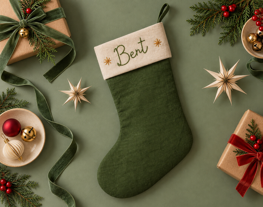 Personalised Green Linen Stocking