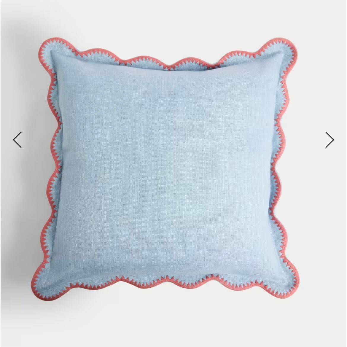 Bespoke Hand Embroidered Teal Trim Scalloped Edge Pillow
