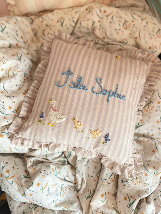 Lilac Stripe Hand Embroidered Pillow