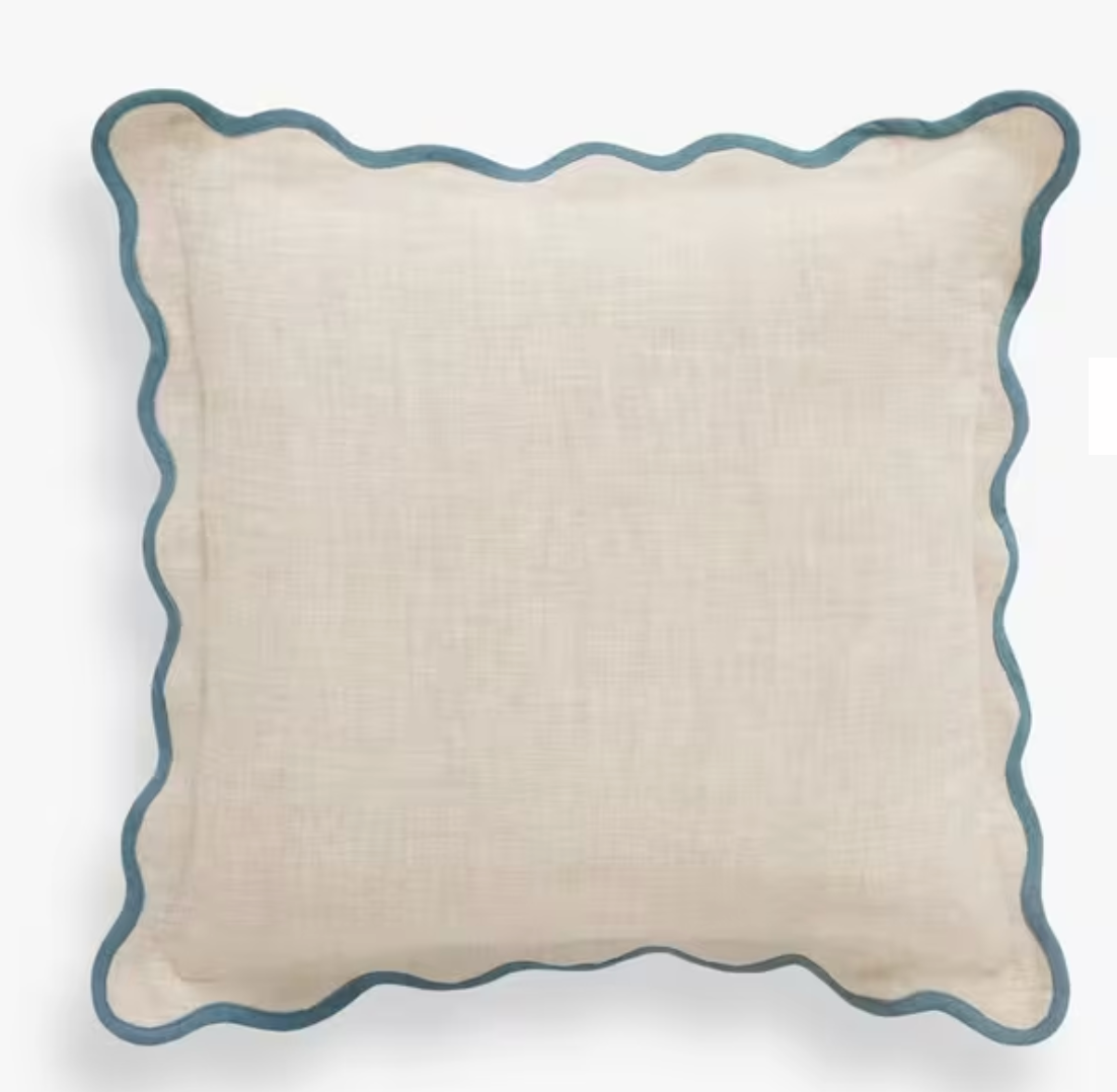 Cream Scallop Trim Bespoke Hand Embroidered Pillow