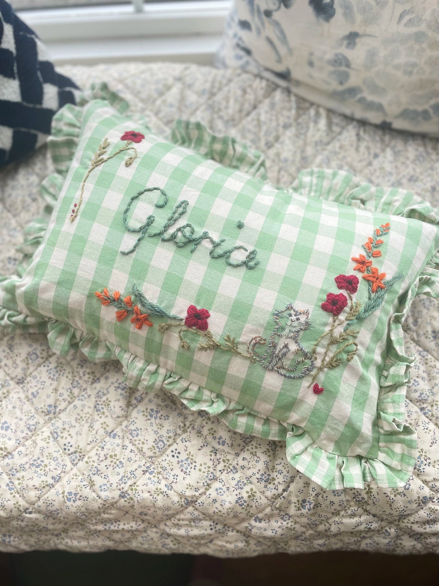 Pet Portrait Hand Embroidered Cushion