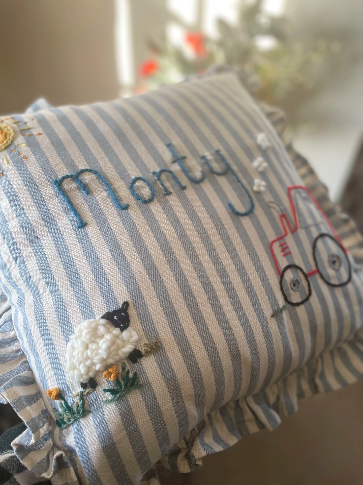 Farmyard Theme Hand Embroidered Cushion